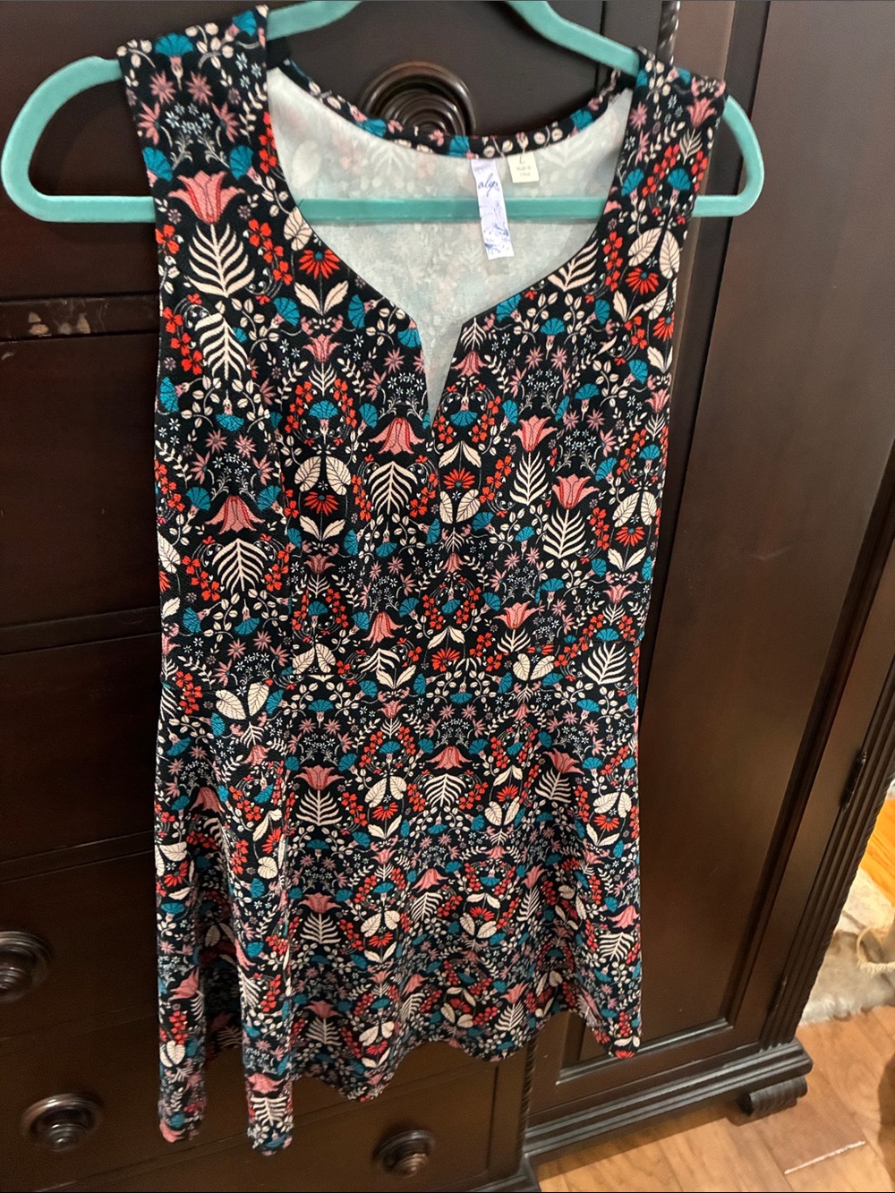 Alys Floral Mini a-line Dress in Black with Pink, Red & Teal